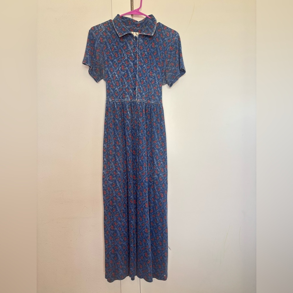 BOBBIE BROOKS VINTAGE DITSY FLORAL COLLARED SHORT SLEEVE MAXI DRESS SZ SMALL